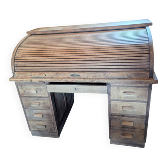 Rare American Bureau with Curtain "Gradiam" in Oak – Vintage Rolltop Style