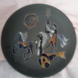 Rare pair of ceramic plates and enamel with mythological decoration. The 50s.