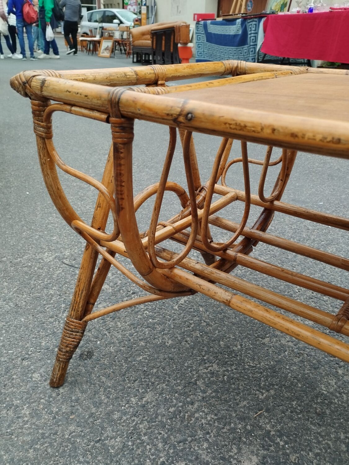 Vintage antique rattan coffee table