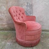 Fauteuil crapaud velours vieux rose