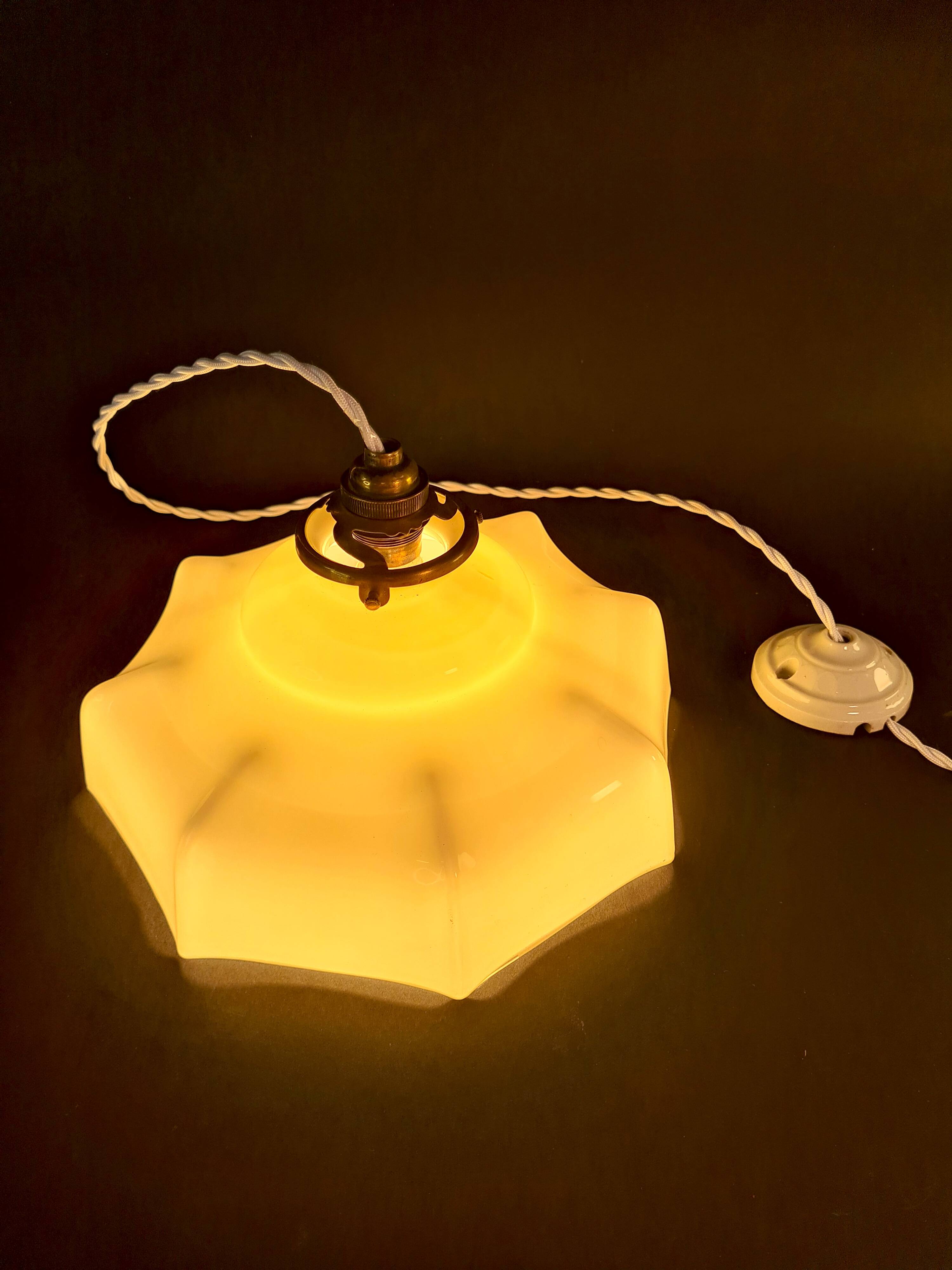 Vintage milky white opaline pendant light