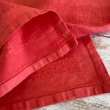 Set of 12 damask towels dyed in coral red - cotton - 50x50 cm