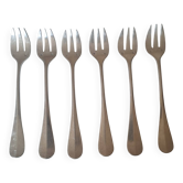 6 fourchettes à huîtres en métal argenté Alfénide