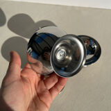 Set of 4 metal glasses / vintage stainless steel ice cream cups on a stand.