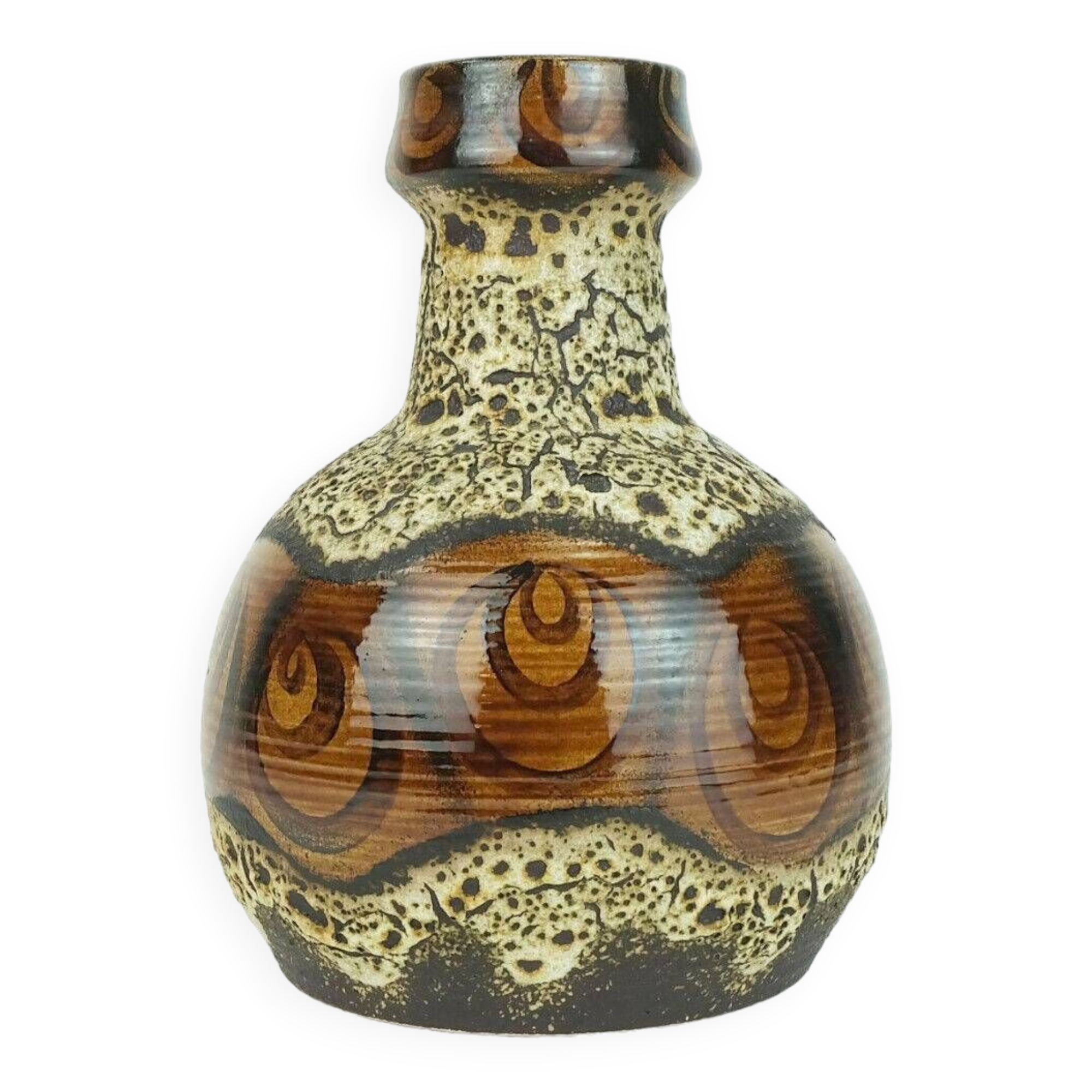 Mid century vase duemler & breiden wgp fat lava squiggle pattern shades of brown and beige 1960s