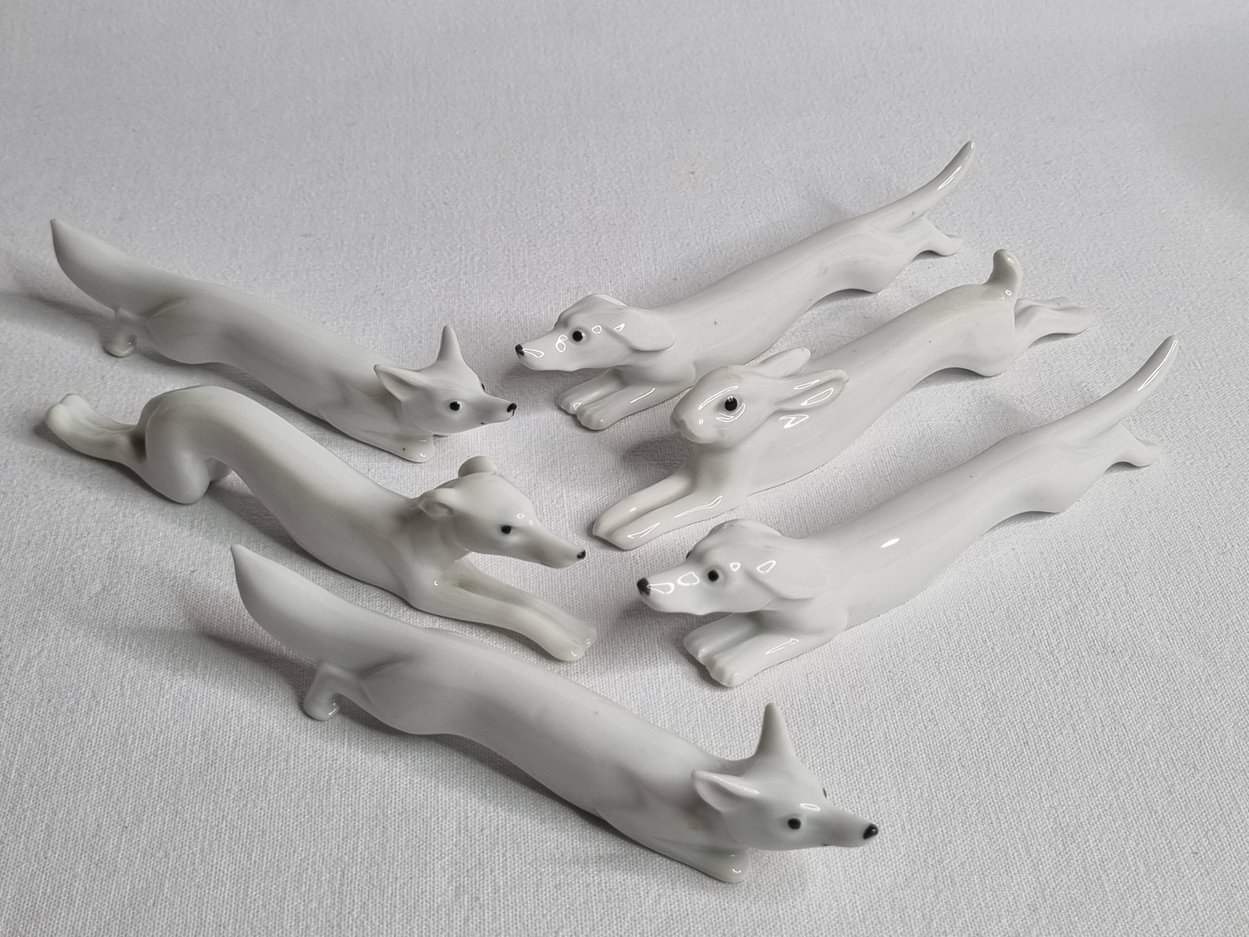 Set of 6 animal-shaped knife holders in German porcelain, Pfeffer Gotha, 13.5 cm