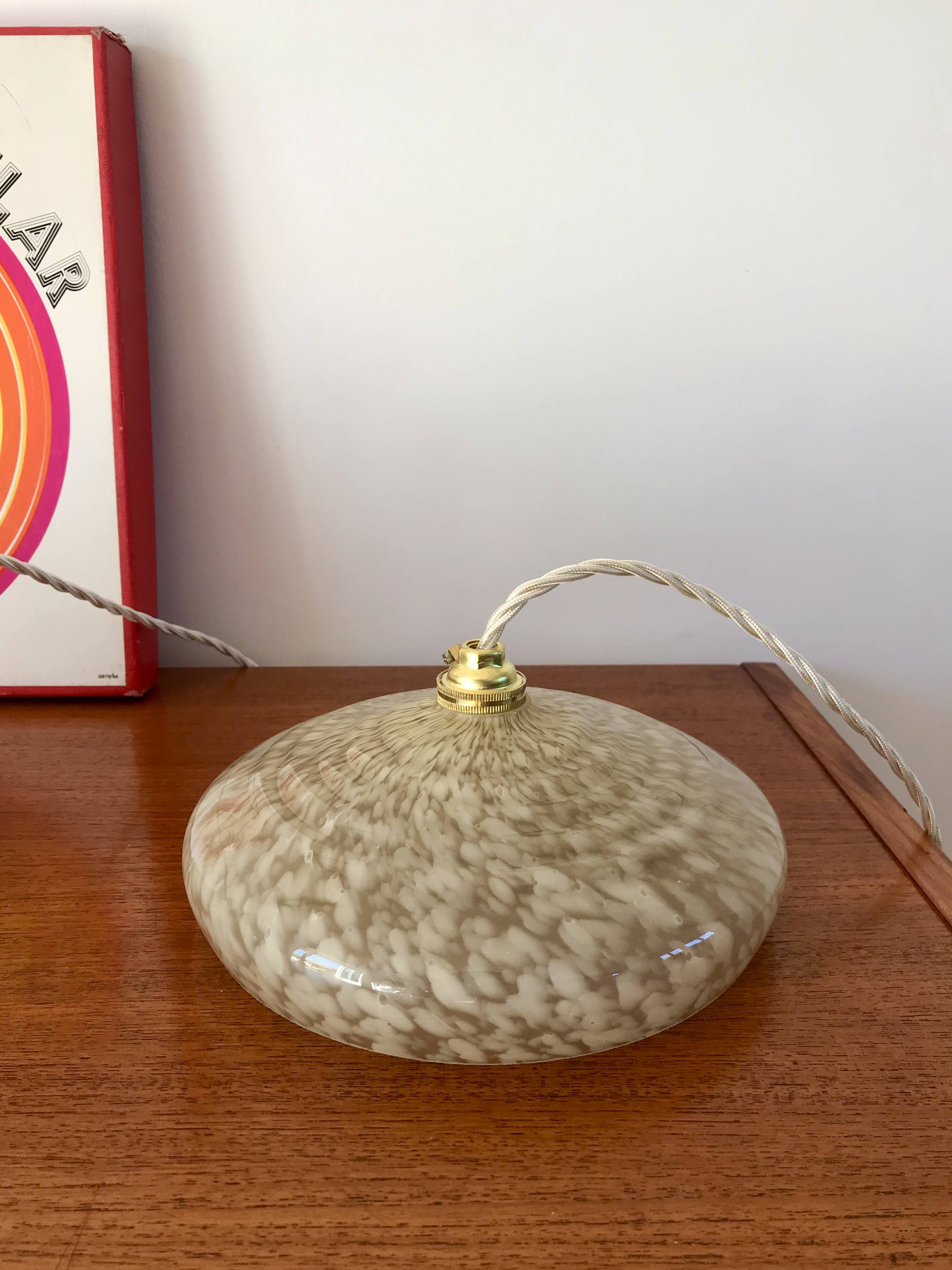 pair of yellow Clichy glass pendant lights from the 1950s