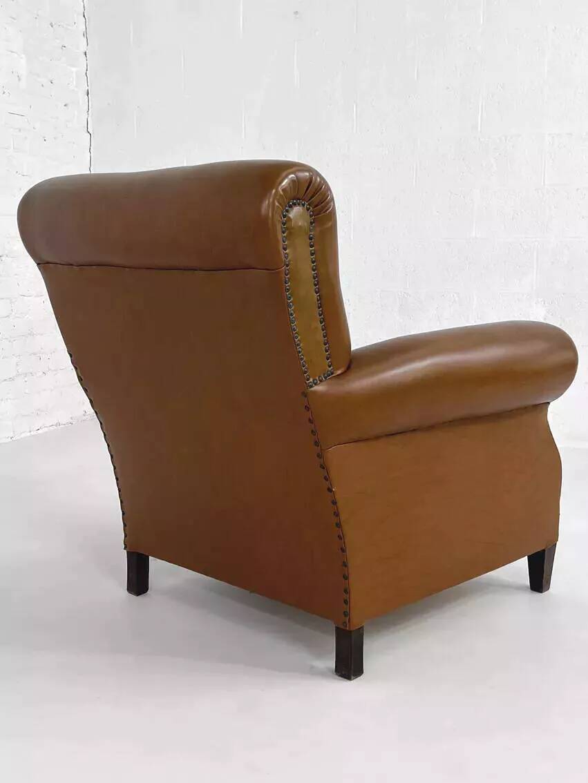 50s club armchair in imitation leather and wood