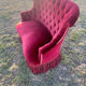 Small old Napoleon III toad sofa in red velvet