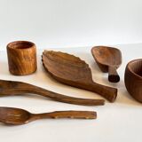 Set of vintage turned and carved wooden cups
