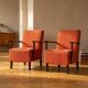 Paire de fauteuils vintage des années 50 avec accoudoirs en bois, Tchécoslovaquie, 72 × 61 × 82 cm