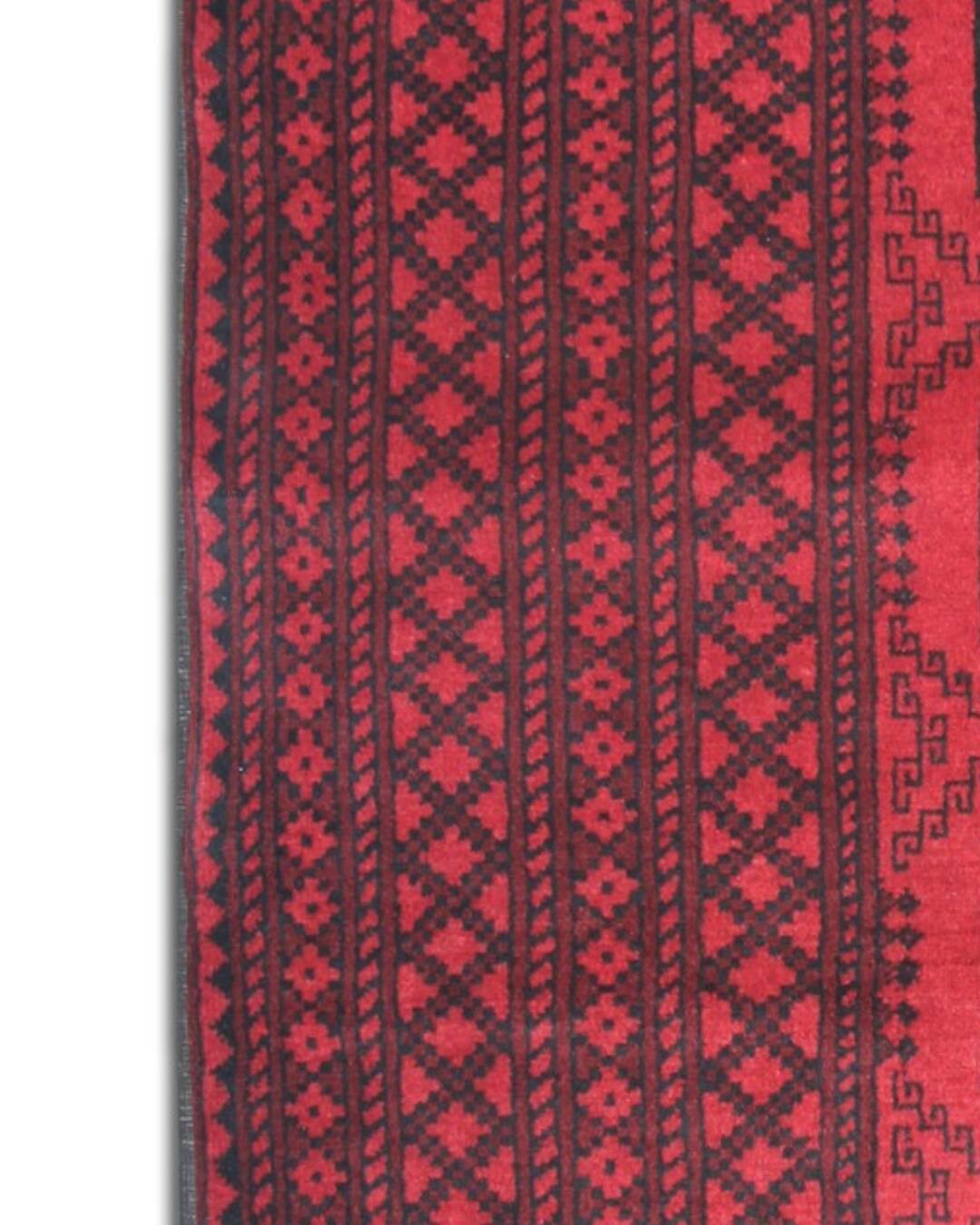 Red Burgundy Wool Handmade Afghan Rug, Large Geometric Carpet 164 x 237 cm