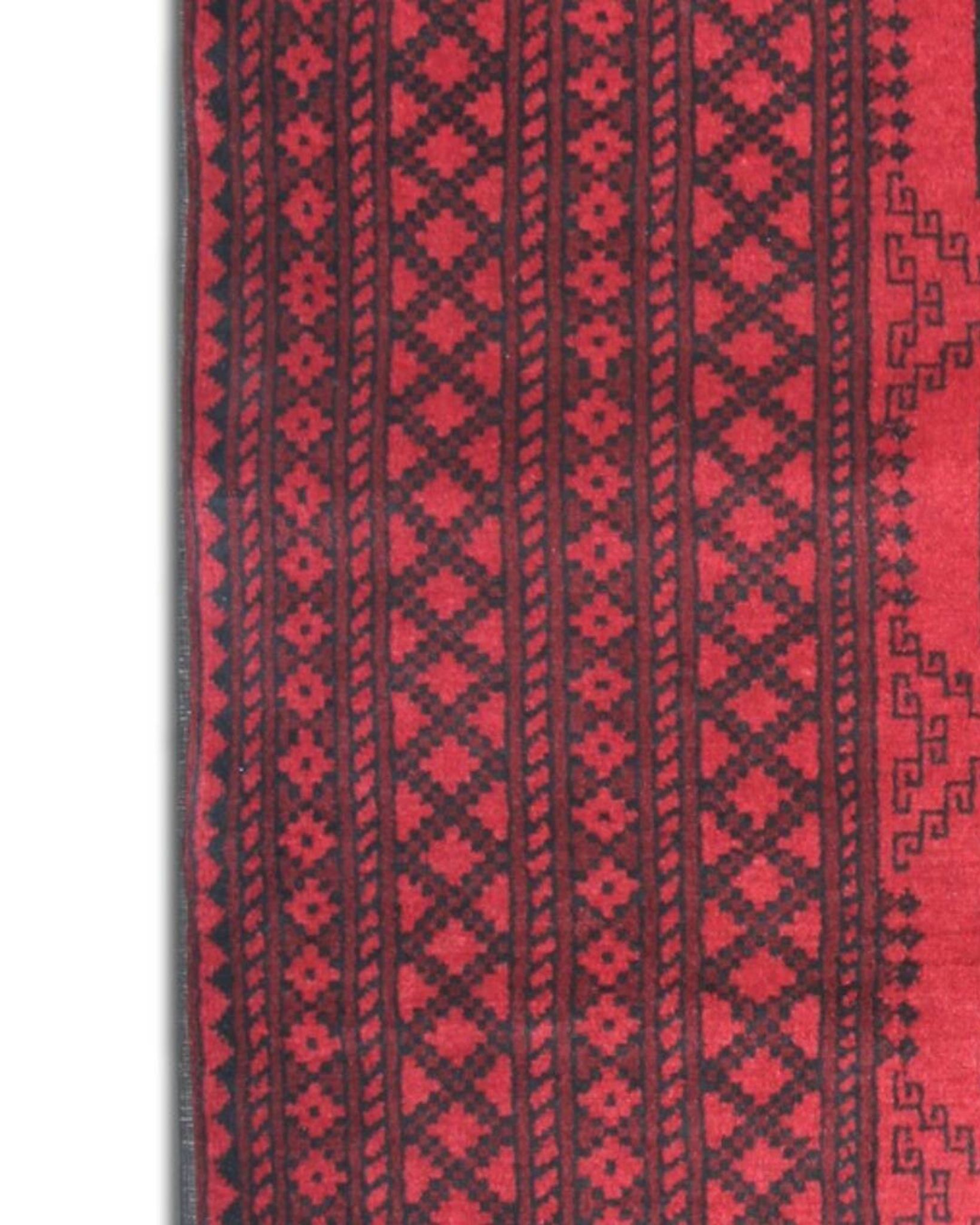 Red Burgundy Wool Handmade Afghan Rug, Large Geometric Carpet 164 x 237 cm