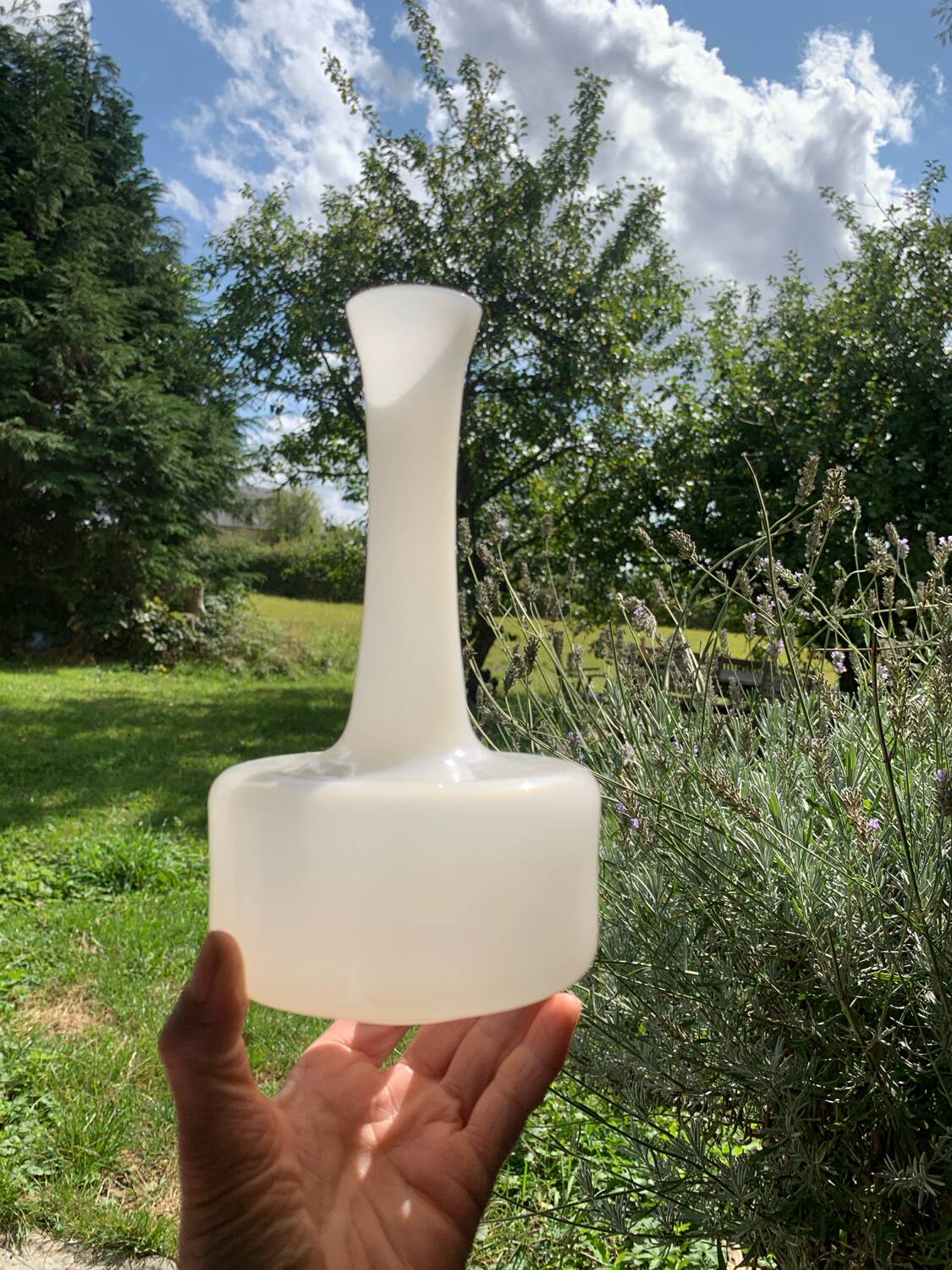 White opaline glass vase 1970