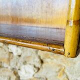 Vintage rattan and bamboo wall shelf with glass door cabinet, 1960s