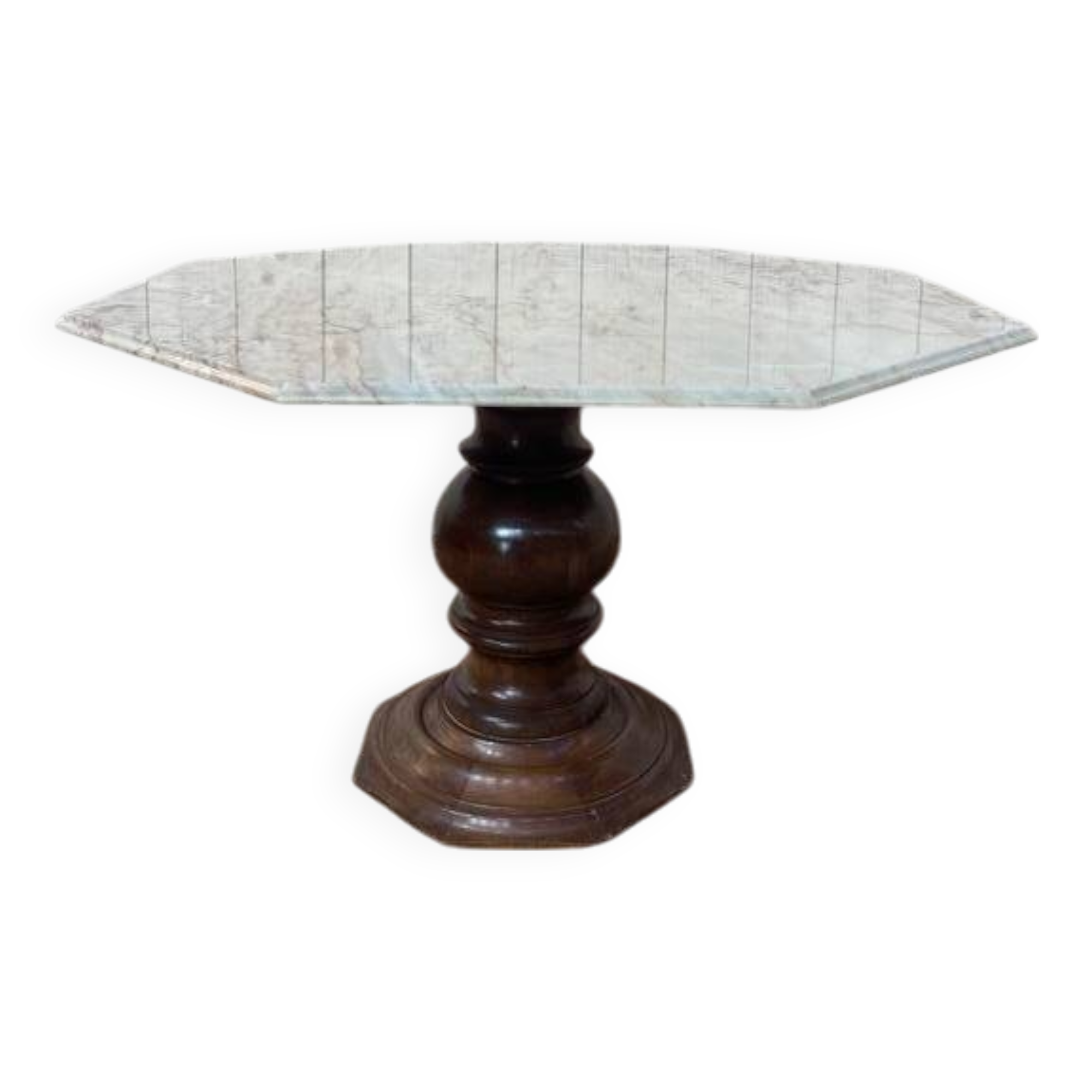 Table octogonale plateau marbre et pied en bois