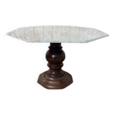 Table octogonale plateau marbre et pied en bois