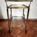 Rolling bar cart in brass and glass, mid-century, Italy