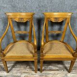 Pair of directoire style armchairs - consulate in blond walnut circa 1900