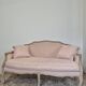 Louis XV style bench sofa in pink fabric and burlap