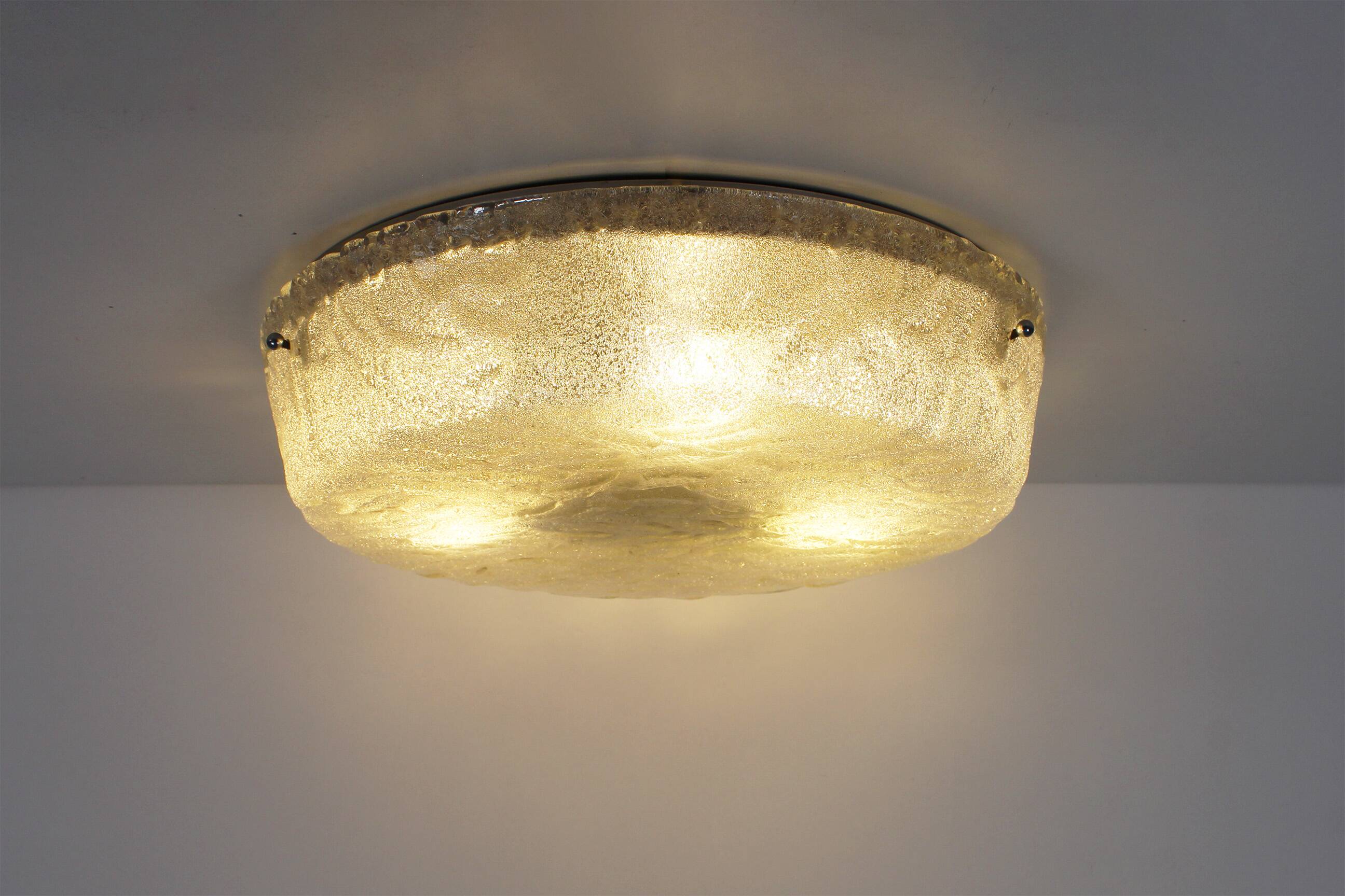 Large glass and polished metal glass flush mount lights by Sische, Germany