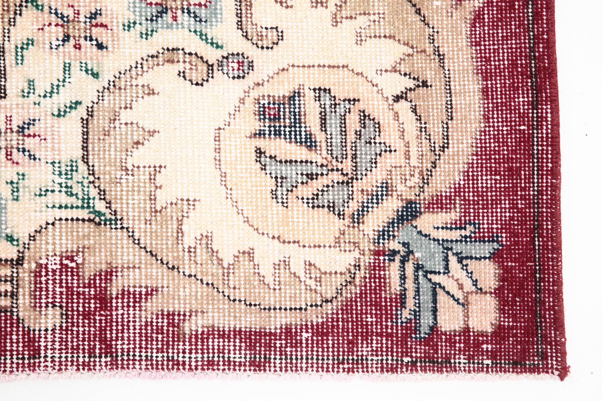 7x10 Persian Burgundy Beige Vintage Rug, 201x323Cm