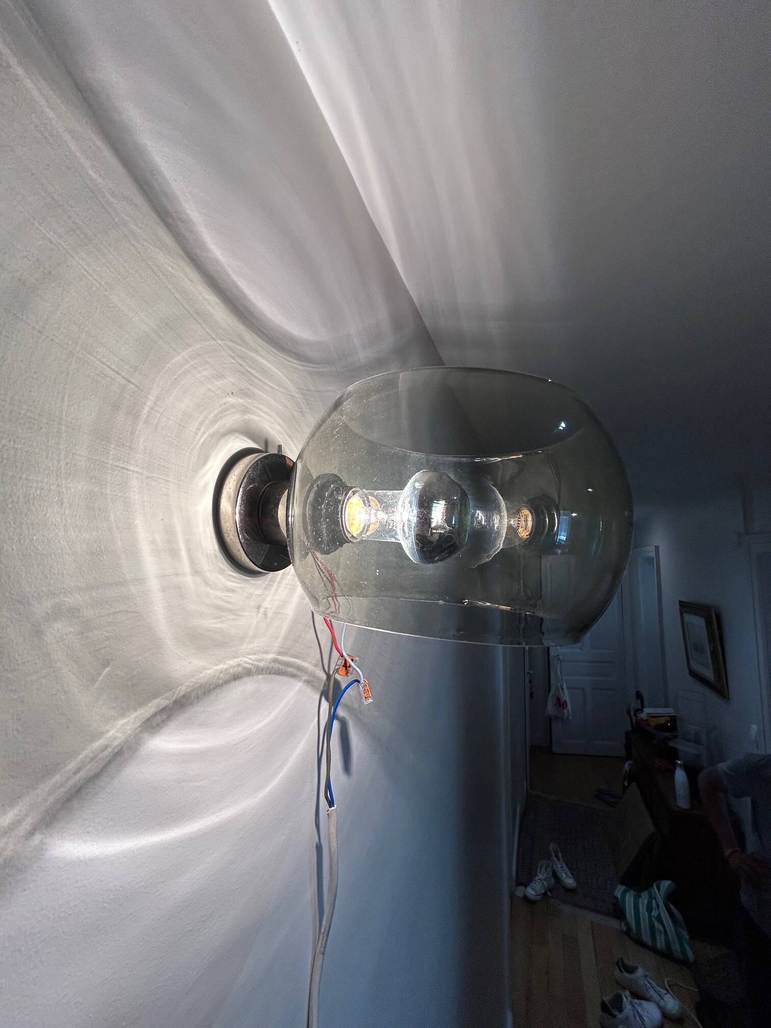 glass and chrome wall light 1970