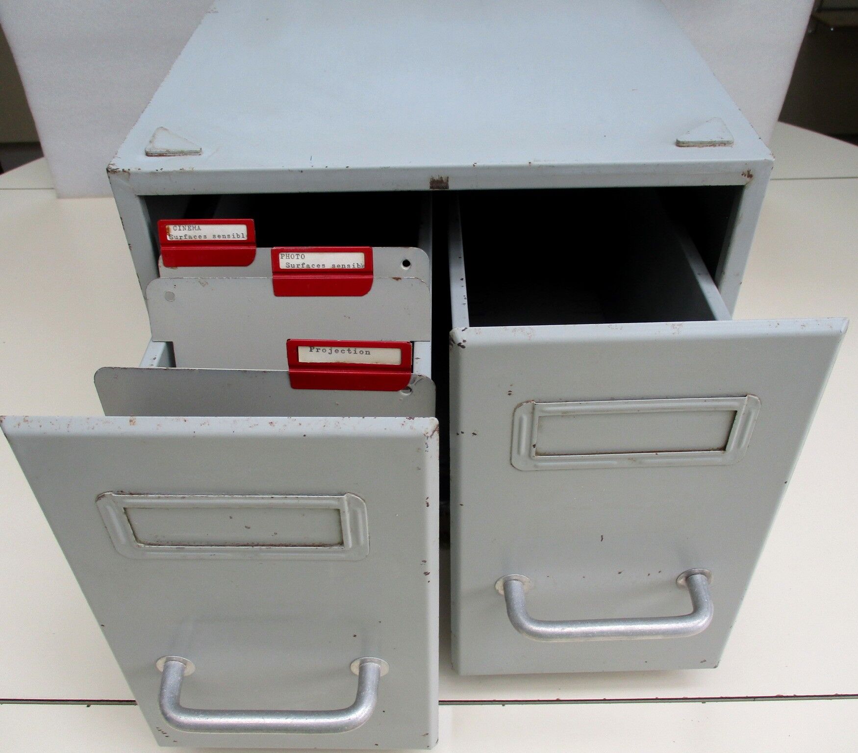 Vintage metal box with 2 drawers -industrial furniture grey