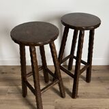Duo de tabourets hauts ciselés brutalistes