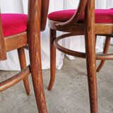 Set of 4 Vintage Bentwood Bistro Chairs, Red Upholstery
