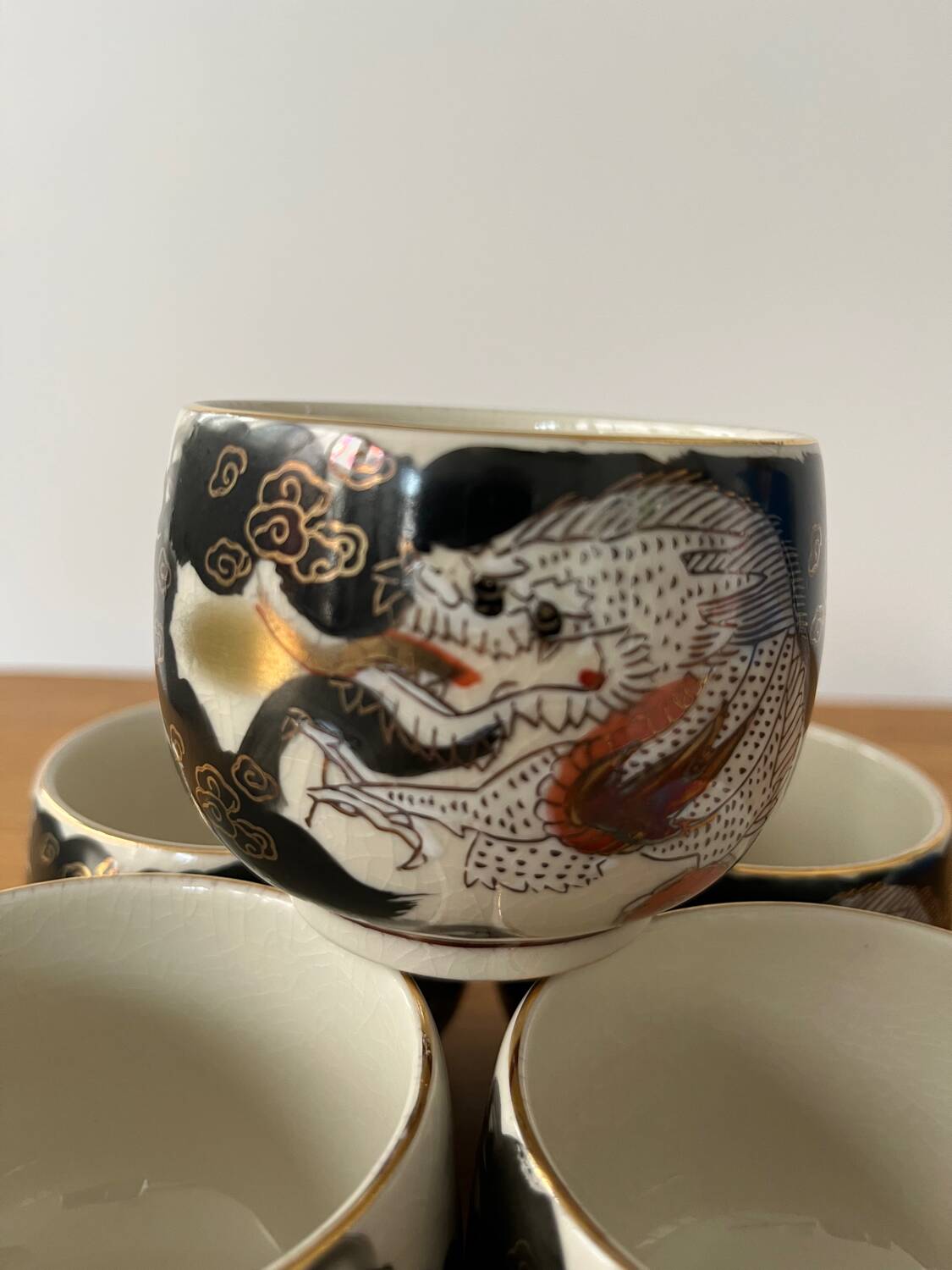 Set of 5 Asian "Dragon" tea cups
