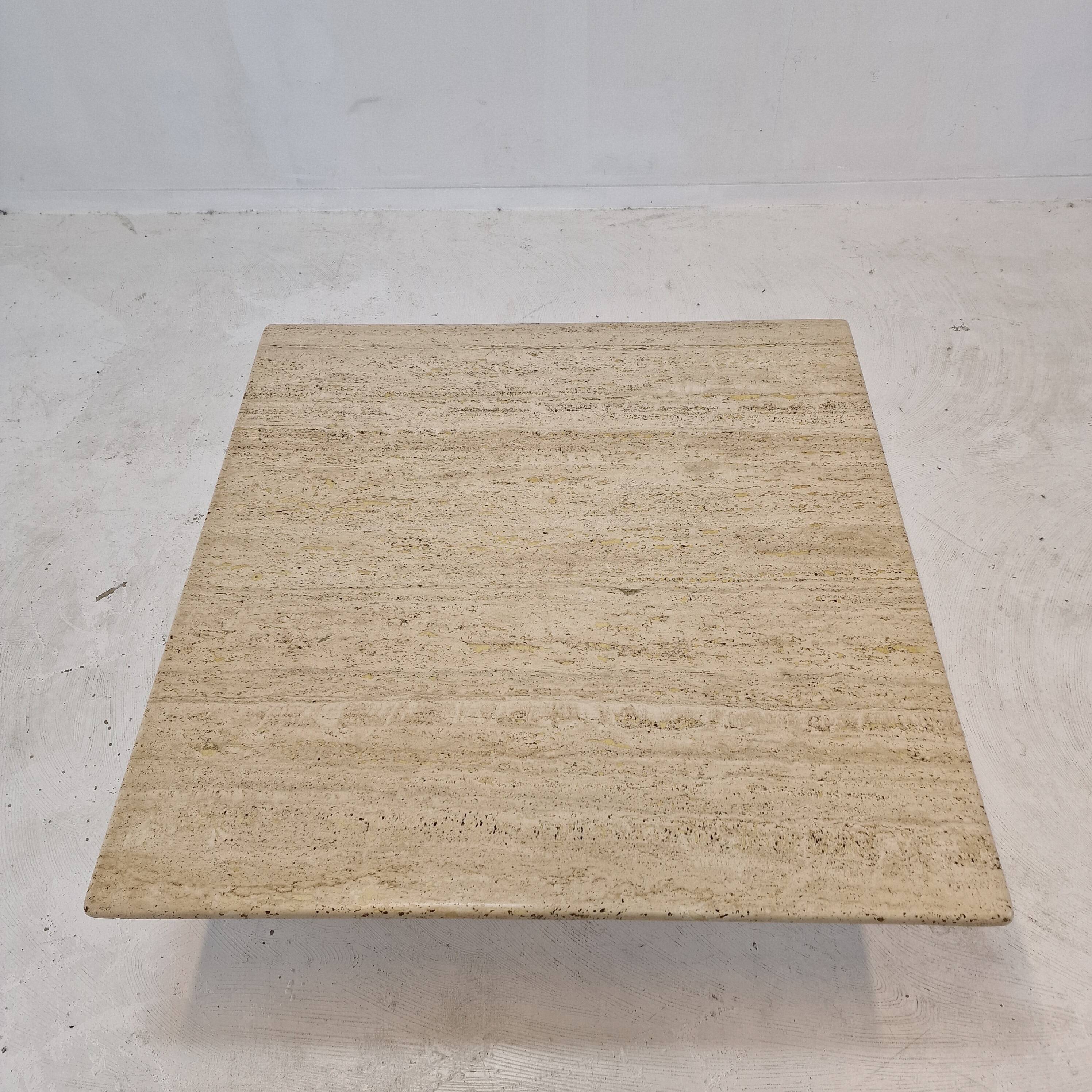 Italian Square Coffee Table in Travertine, 1980s