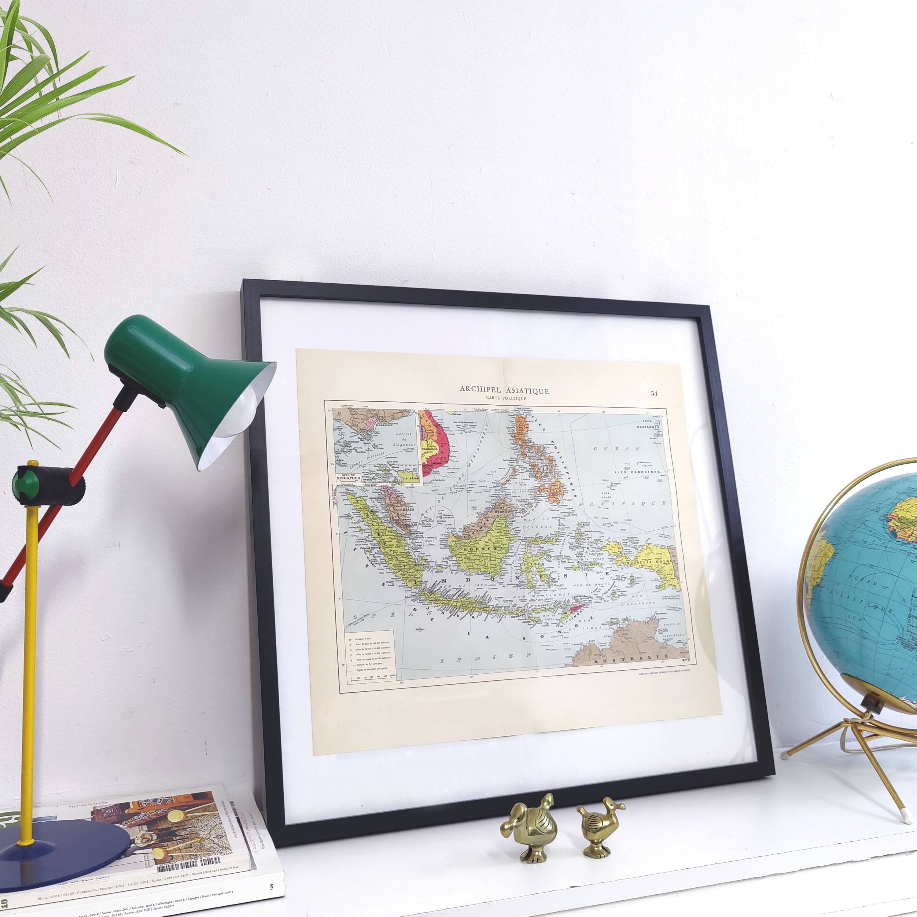 Vintage Map Indonesia Asia Archipelago 38x43cm from 1950