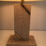 Travertine lamp with brass inlay