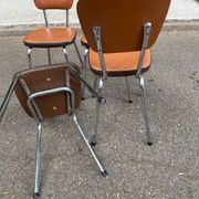 Set of 4 vintage camel faux leather quilted chairs with chrome metal by Soudexvinyl from the 70s.