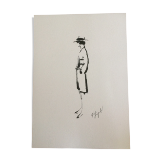 Illustration tirage croquis de mode silhouette de Coco Chanel
