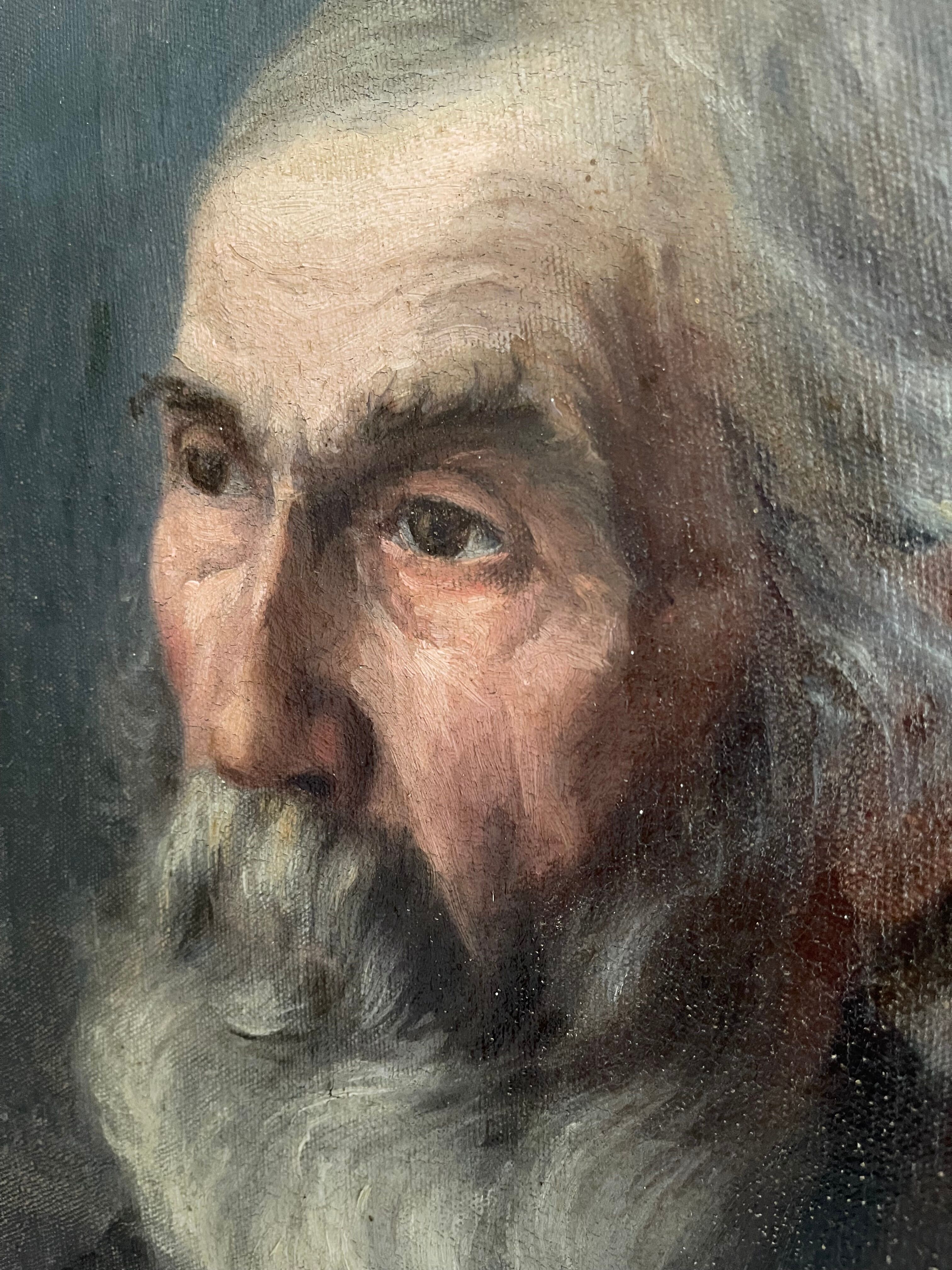 Painting portrait old wise man with beard oil painting