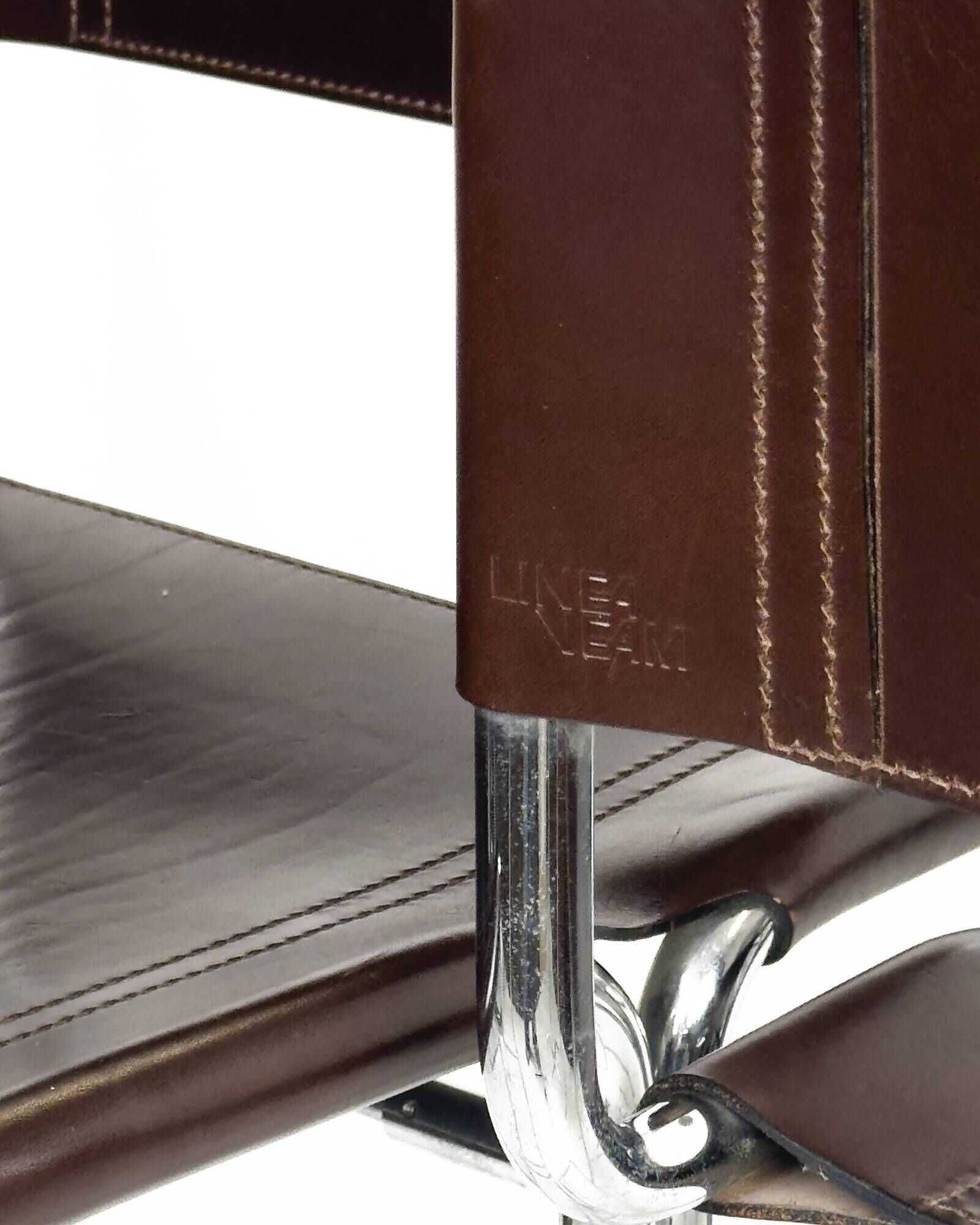 Set of 6 Linea Veam Modernist Leather and Chrome Bar Stools, 1960s