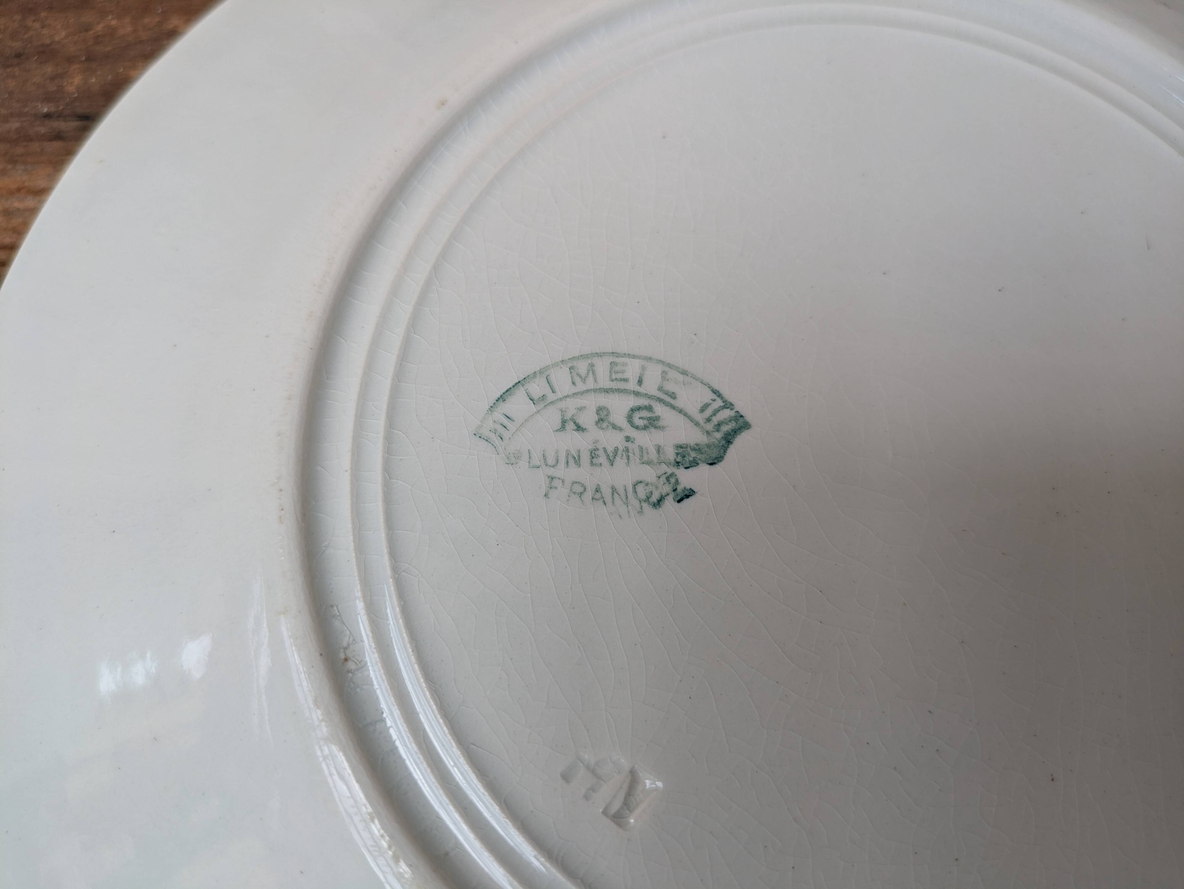Old plate K&G Lunéville model Limeil 24cm ironstone