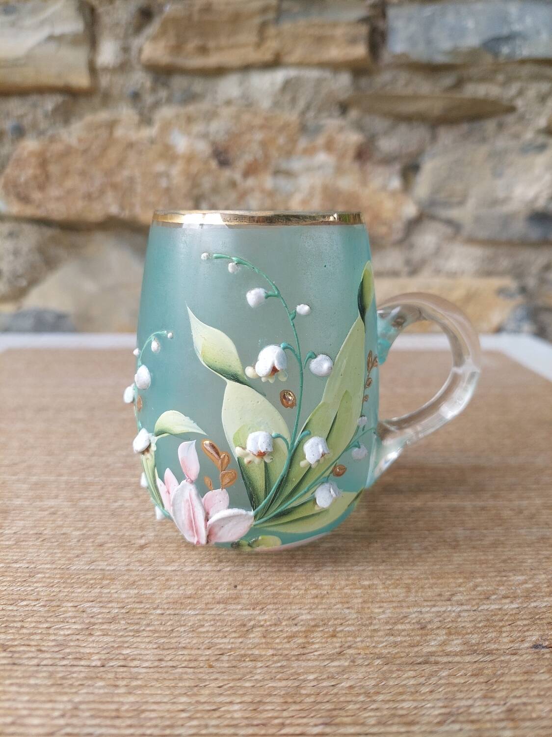 Enamelled glass mug/cup