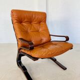 Vintage mid century scandinavian (oddvin rykken) cognac leather chair 1960s