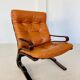 Vintage mid century scandinavian (oddvin rykken) cognac leather chair 1960s