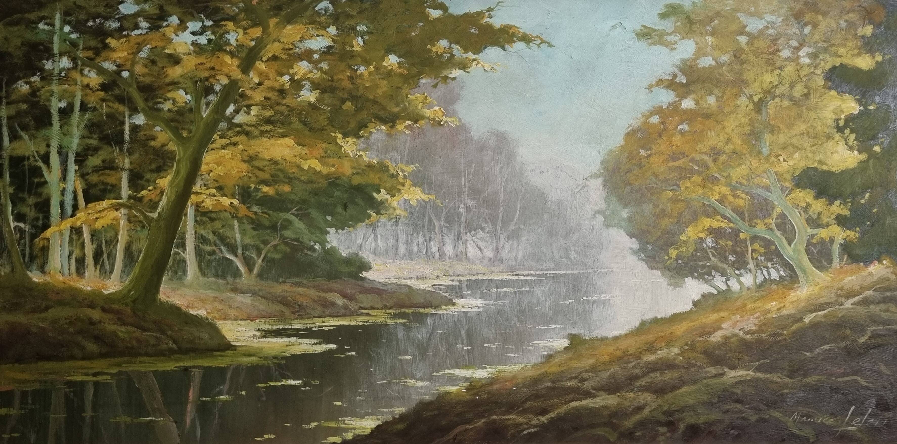 Oil on panel signed by Maurice Leuleu Autumn landscape 104x54 cm framed