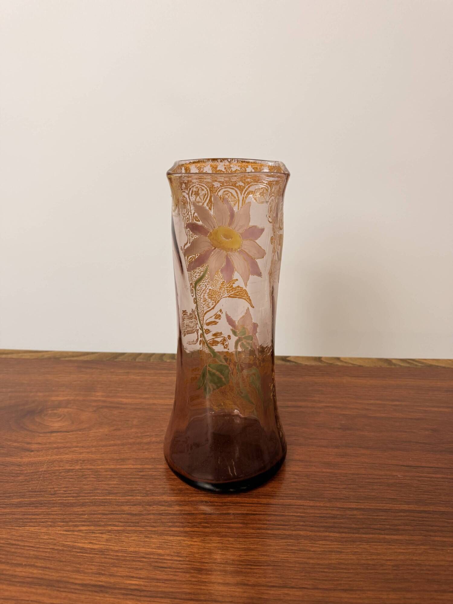 Antique Legras vase – Brown smoked glass with gilded floral enamel – Art Nouveau