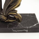 French Art Deco Bronzed Effect Spelter Swan Book Ends Black Marble Base