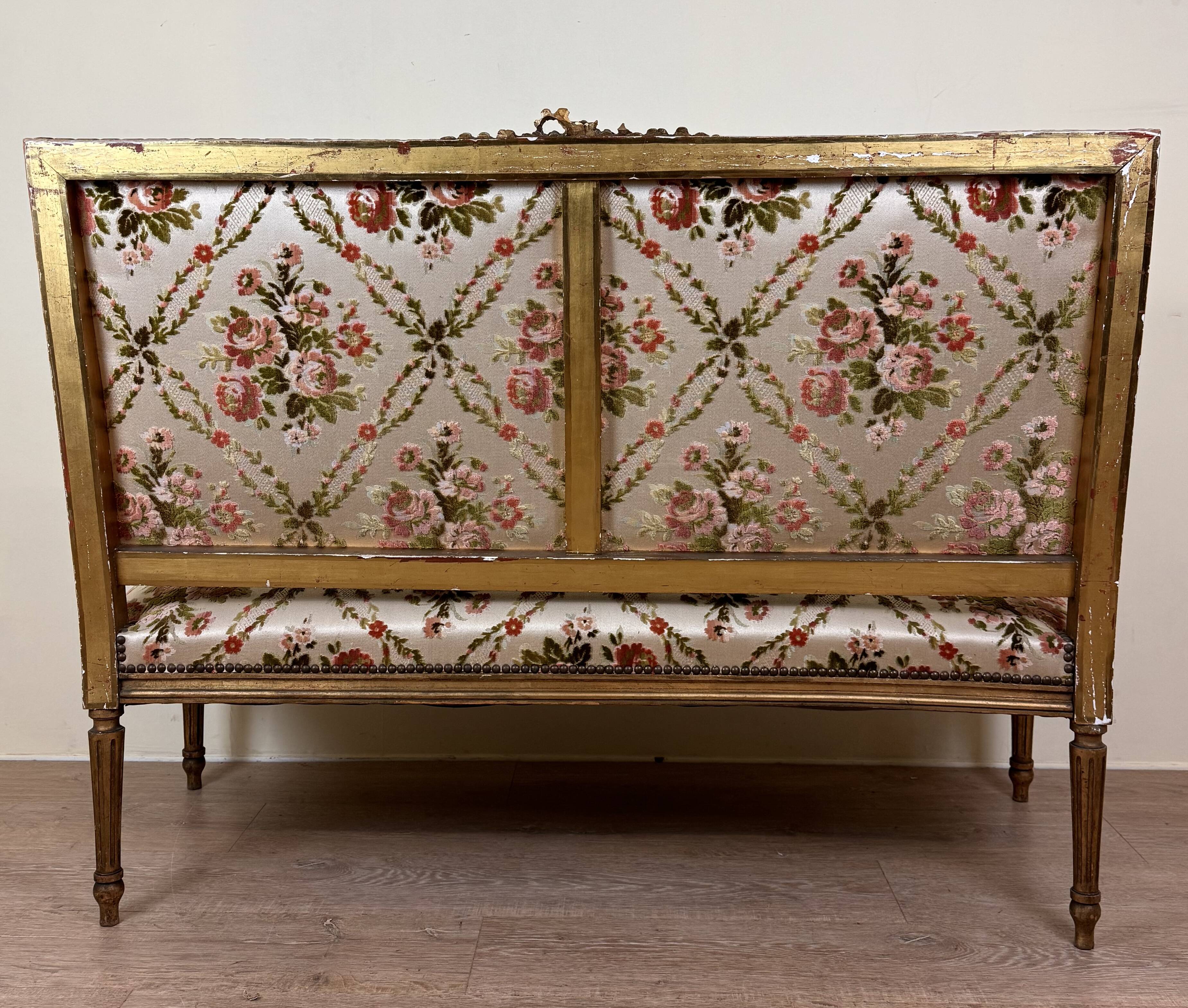 Louis XVI Style Bench In Golden Wood, mid-19th century
