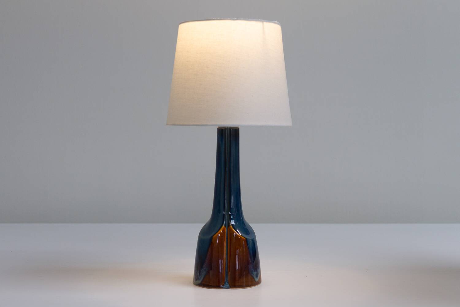 Danish Modern Blue and Brown Ceramic Table Lamp by E. Johansen for Søholm, 1960s