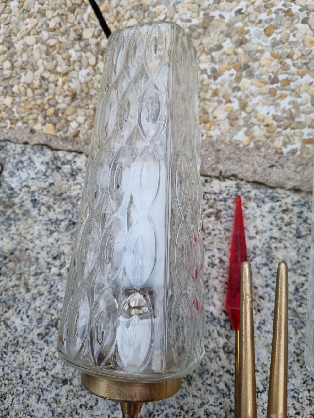 Pair of double fire wall lamps, vintage, 50/60s