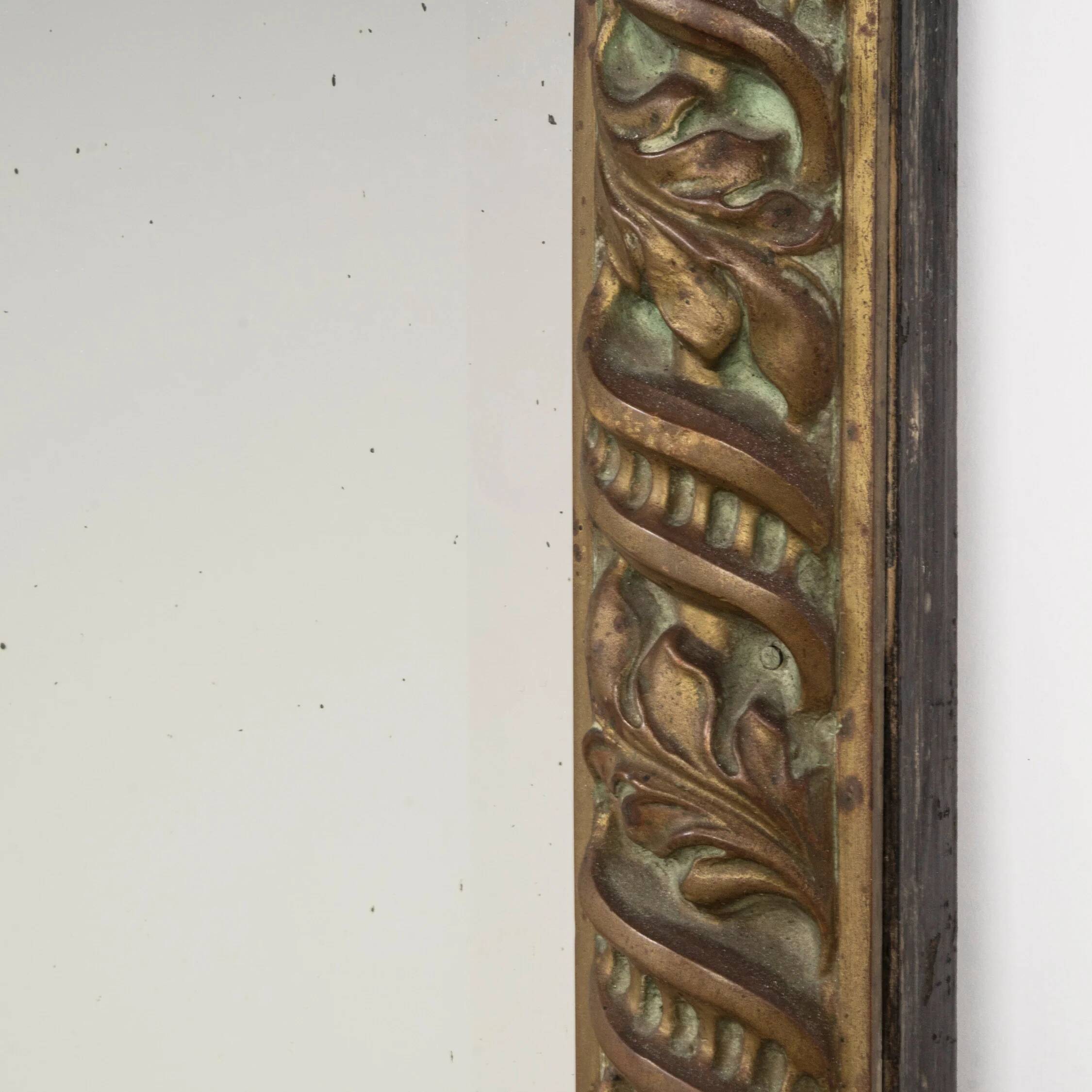 Rectangular copper mirror in Arts & Crafts style