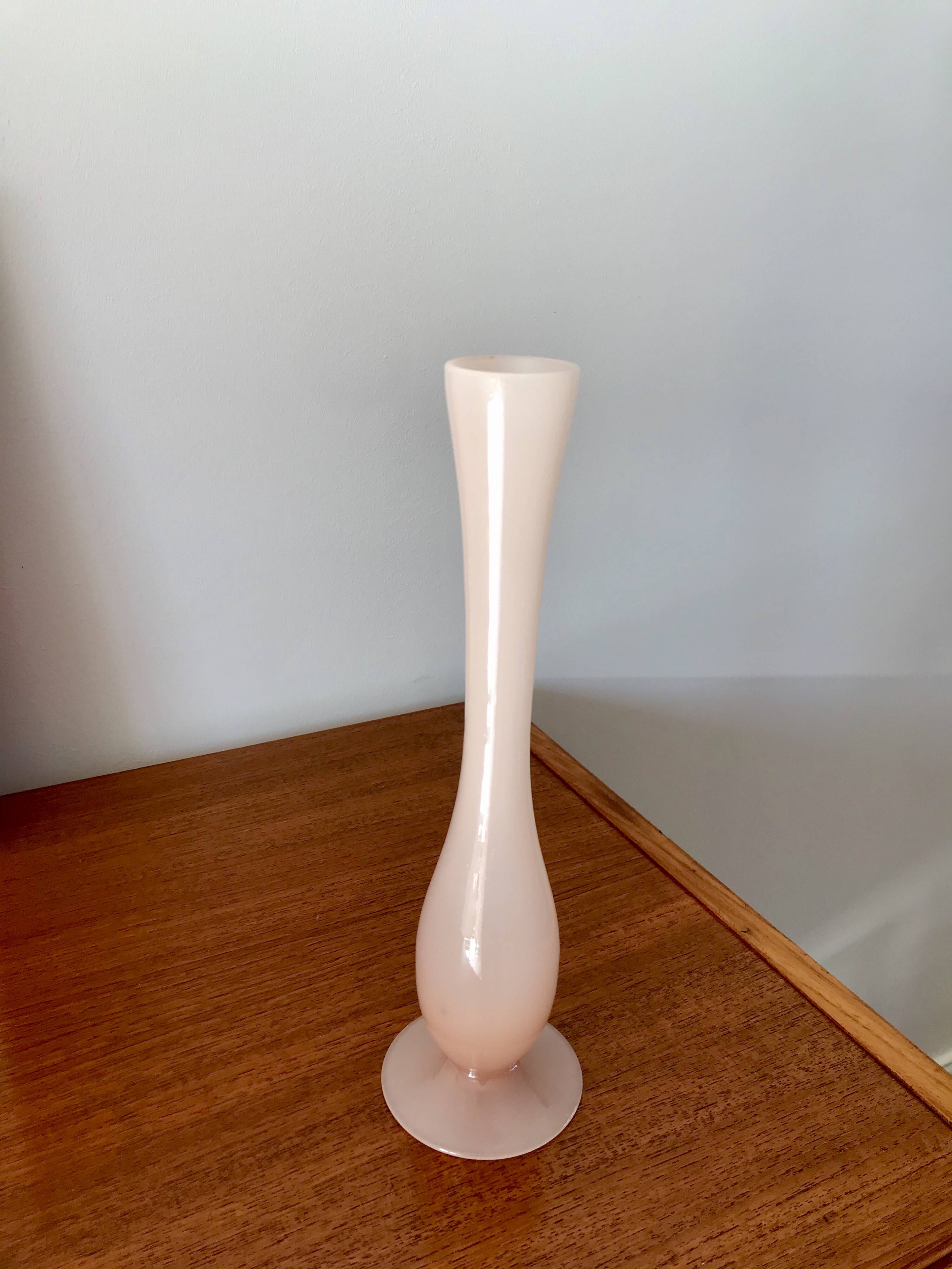 Slender pale pink opaline vase from the 50s and 60s